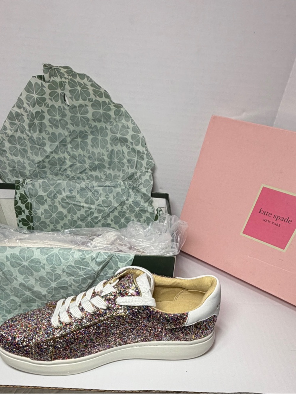kate spade iridescent glitter low-top lift sneakers - white accents - Picture 5 of 8